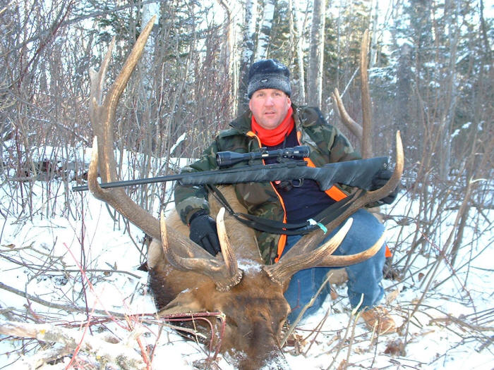 Jeff Dittmer from Texas with trophy elk at Echo Lake Hunts in Saskatchewan