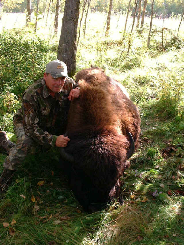 Earl Ferguson from Louisiana with trophy bison at Echo Lake Hunts in Saskatchewan