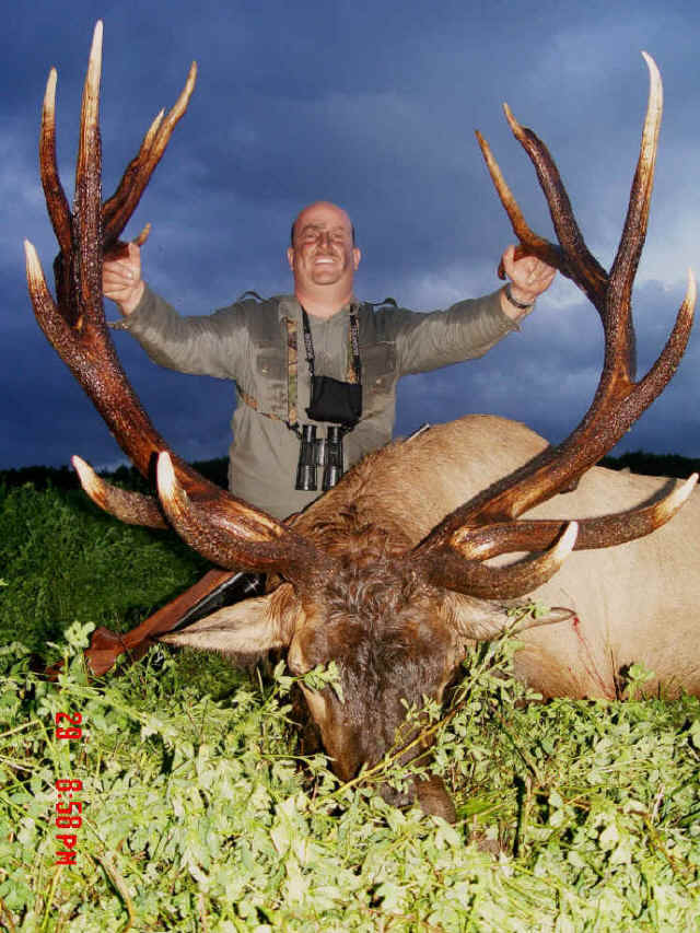 George Tunal from Texas with trophy elk at Echo Lake Hunts in Saskatchewan