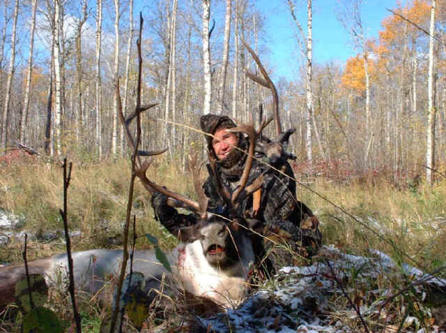 Jim Paddock from Nevada with trophy reindeer at Echo Lake Hunts in Saskatchewan
