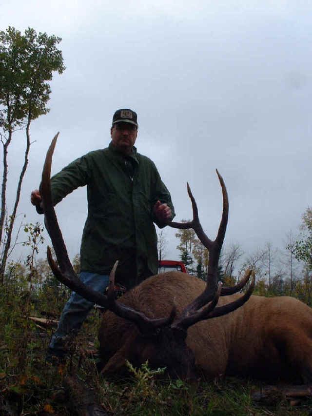 Mel Guessner from Texas with trophy elk at Echo Lake Hunts in Saskatchewan