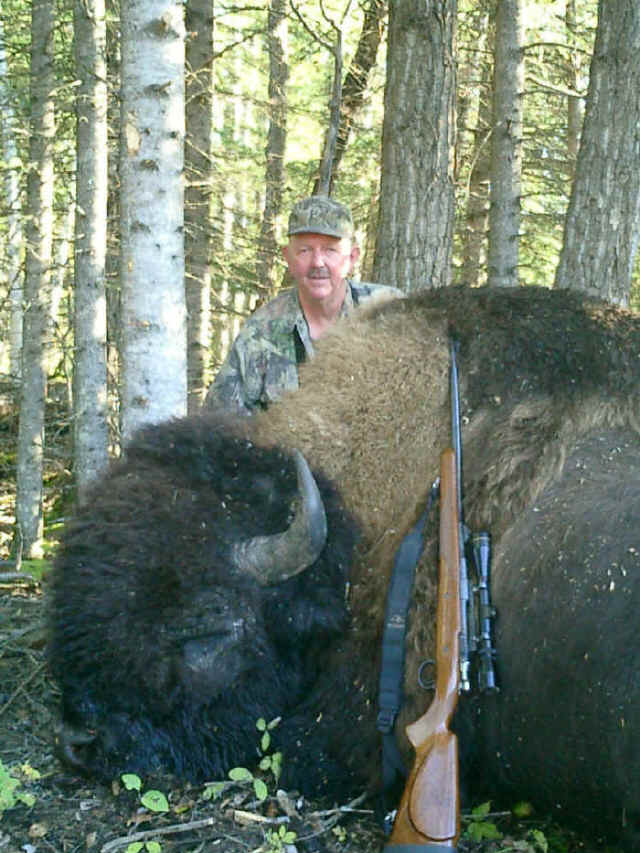 Jay Gunter from Nevada with trophy bison at Echo Lake Hunts in Saskatchewan