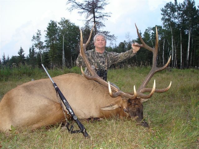 Dave Wilson from Texas with trophy bull elk at Echo Lake Hunts in Saskatchewan
