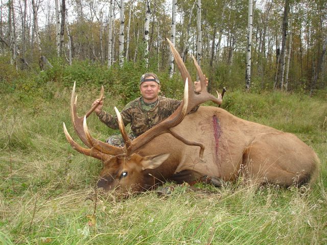 Gary Fought from Florida with trophy bull elk at Echo Lake Hunts in Saskatchewan