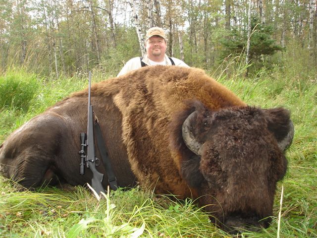 Todd Rouse from Texas with trophy bison at Echo Lake Hunts in Saskatchewan