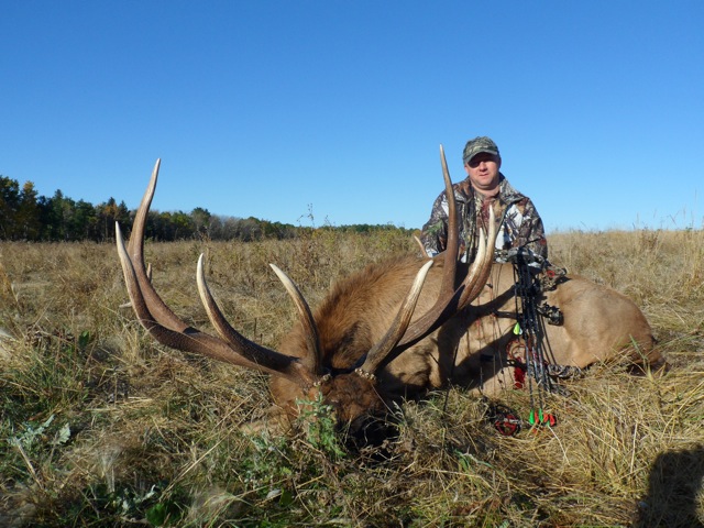 Kevin Cox from Texas with trophy bull elk at Echo Lake Hunts in Saskatchewan