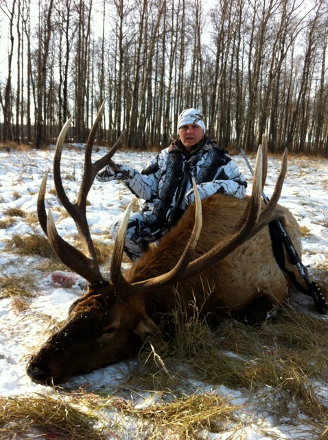 Rob Proznick from British Columbia with trophy bull elk at Echo Lake Hunts in Saskatchewan