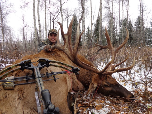 Emilio Brunn from Mexico with trophy bull elk at Echo Lake Hunts in Saskatchewan