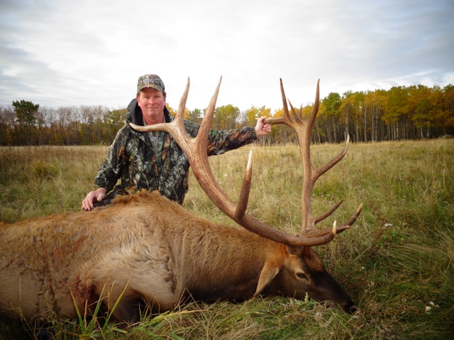 Jim Nygard from Montana with trophy bull elk at Echo Lake Hunts in Saskatchewan