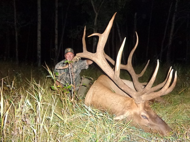 John Hughes from Texas with trophy bull elk at Echo Lake Hunts in Saskatchewan