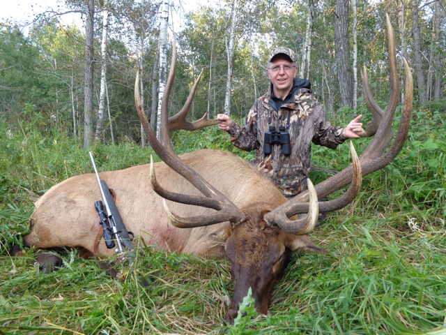 Don Shear from British Columbia with trophy bull elk at Echo Lake Hunts in Saskatchewan
