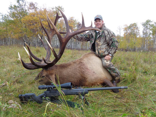 Tim Allen from Texas with trophy bull elk at Echo Lake Hunts in Saskatchewan
