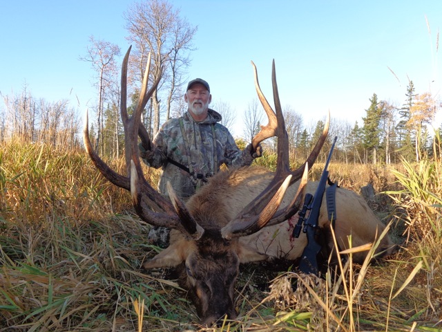 Mike Lambrechts from South Dakota with trophy bull elk at Echo Lake Hunts in Saskatchewan