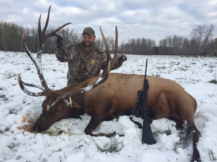 David Ciglen from Canada with trophy bull elk at Echo Lake Hunts in Saskatchewan