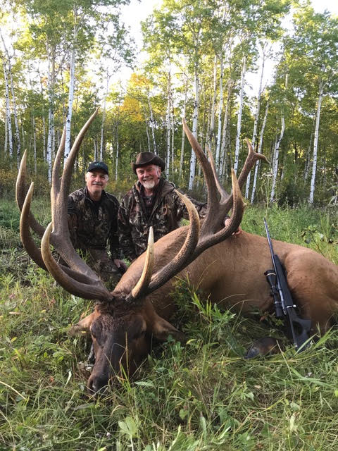 John Russell from Canada with trophy bull elk at Echo Lake Hunts in Saskatchewan