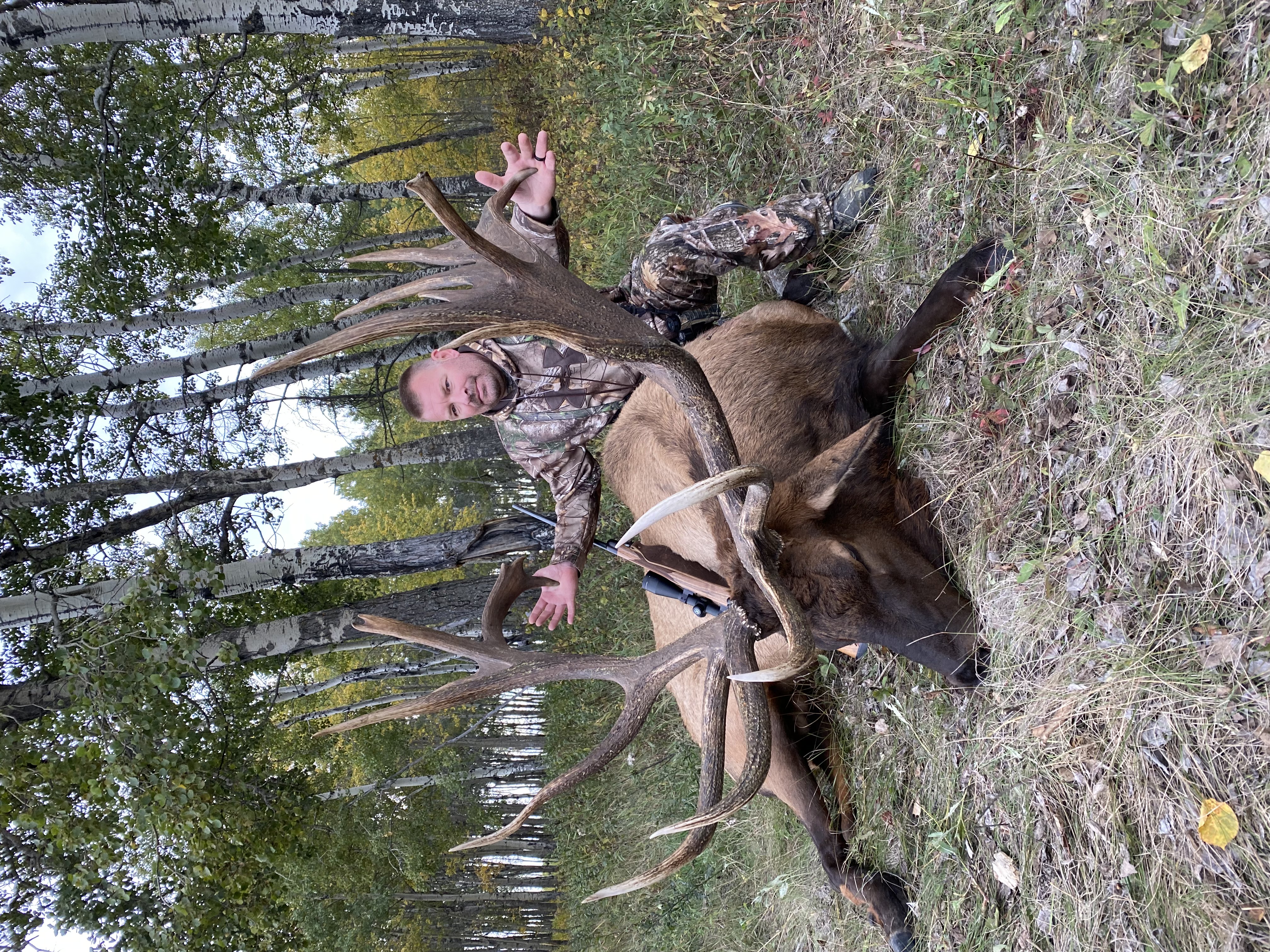 Chris Galm from Kansas with trophy bull elk at Echo Lake Hunts in Saskatchewan