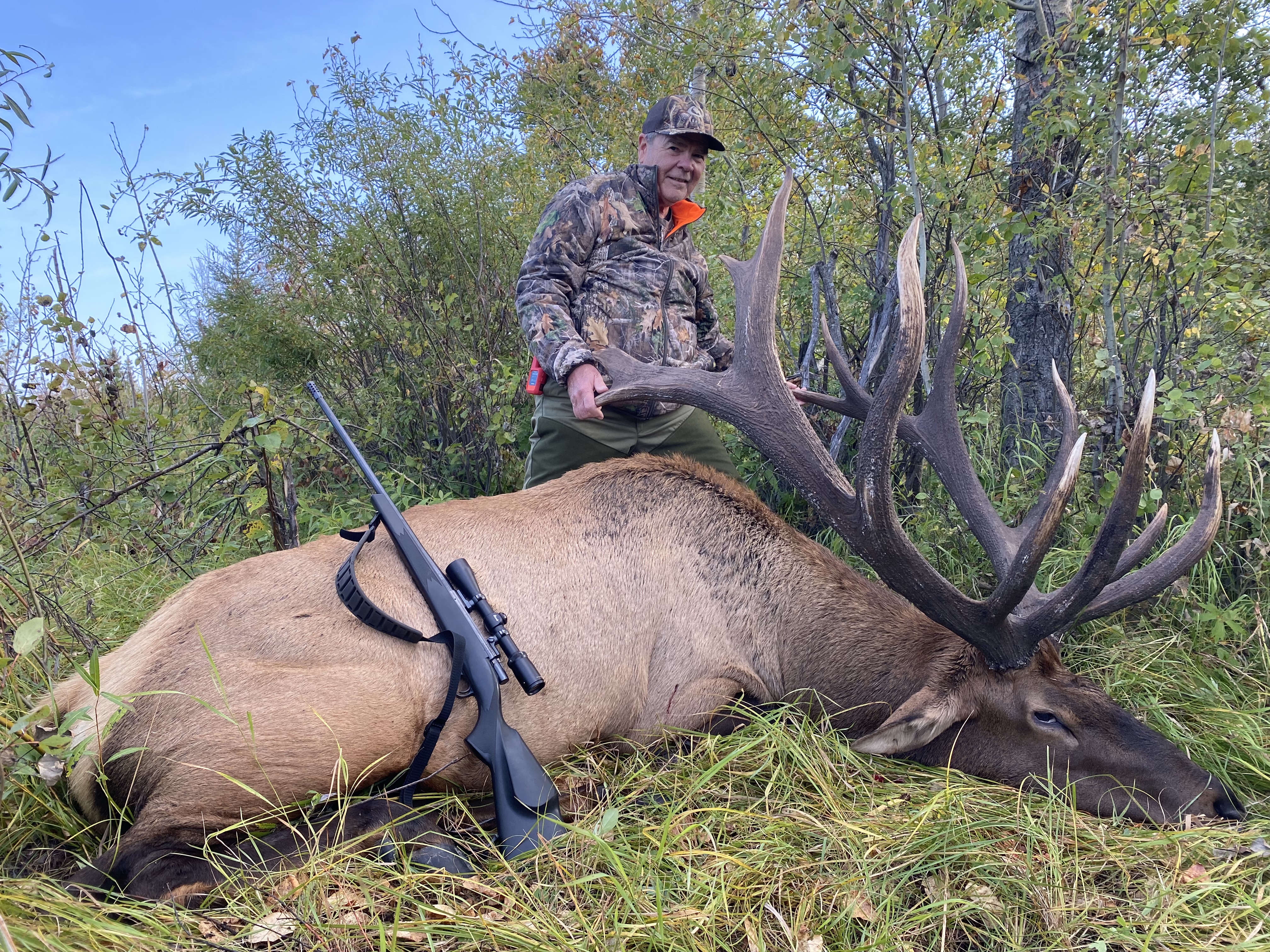 Jack Dwayer from Florida with trophy bull elk at Echo Lake Hunts in Saskatchewan