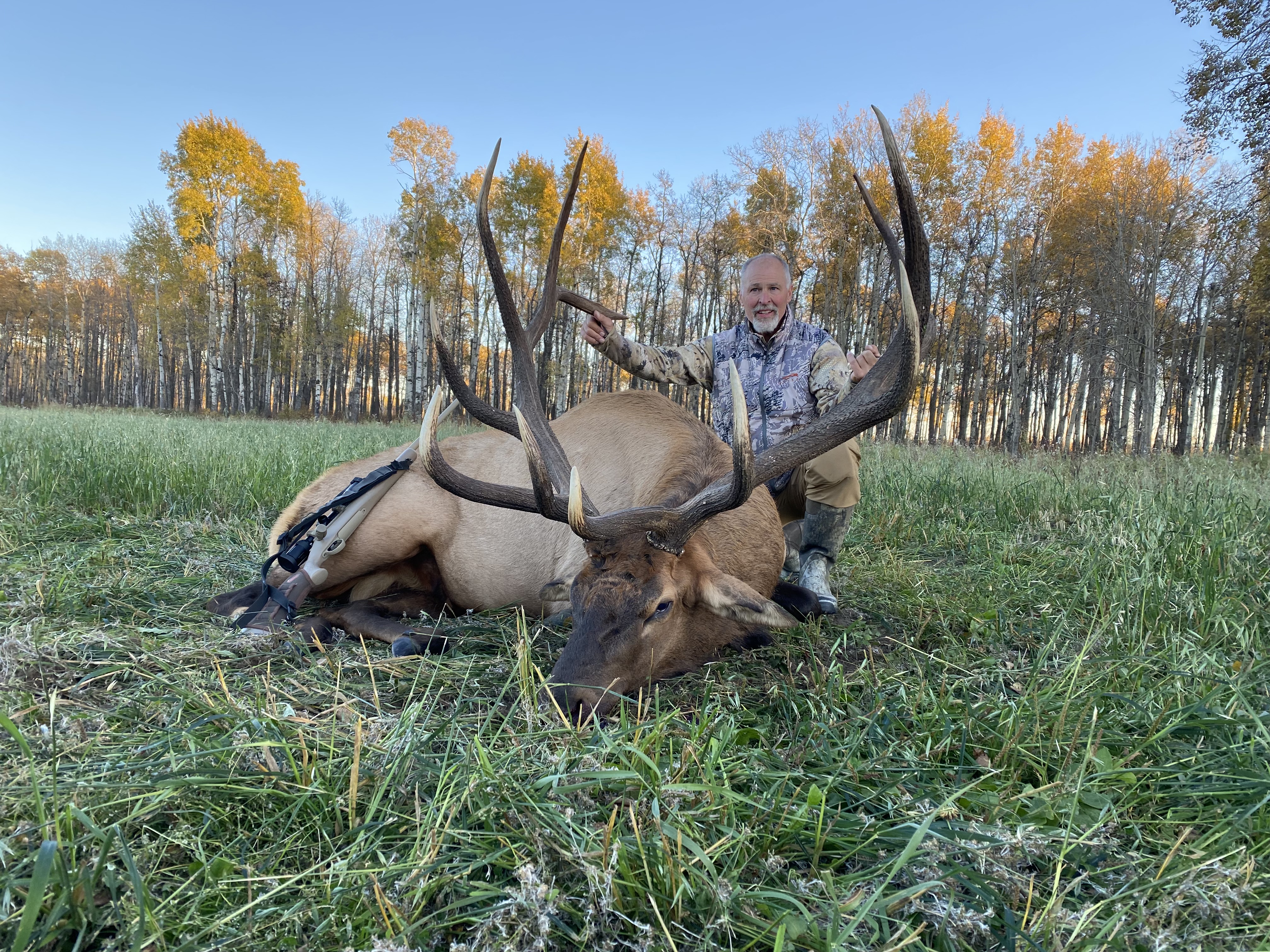 Jim Doran from Florida with trophy bull elk at Echo Lake Hunts in Saskatchewan