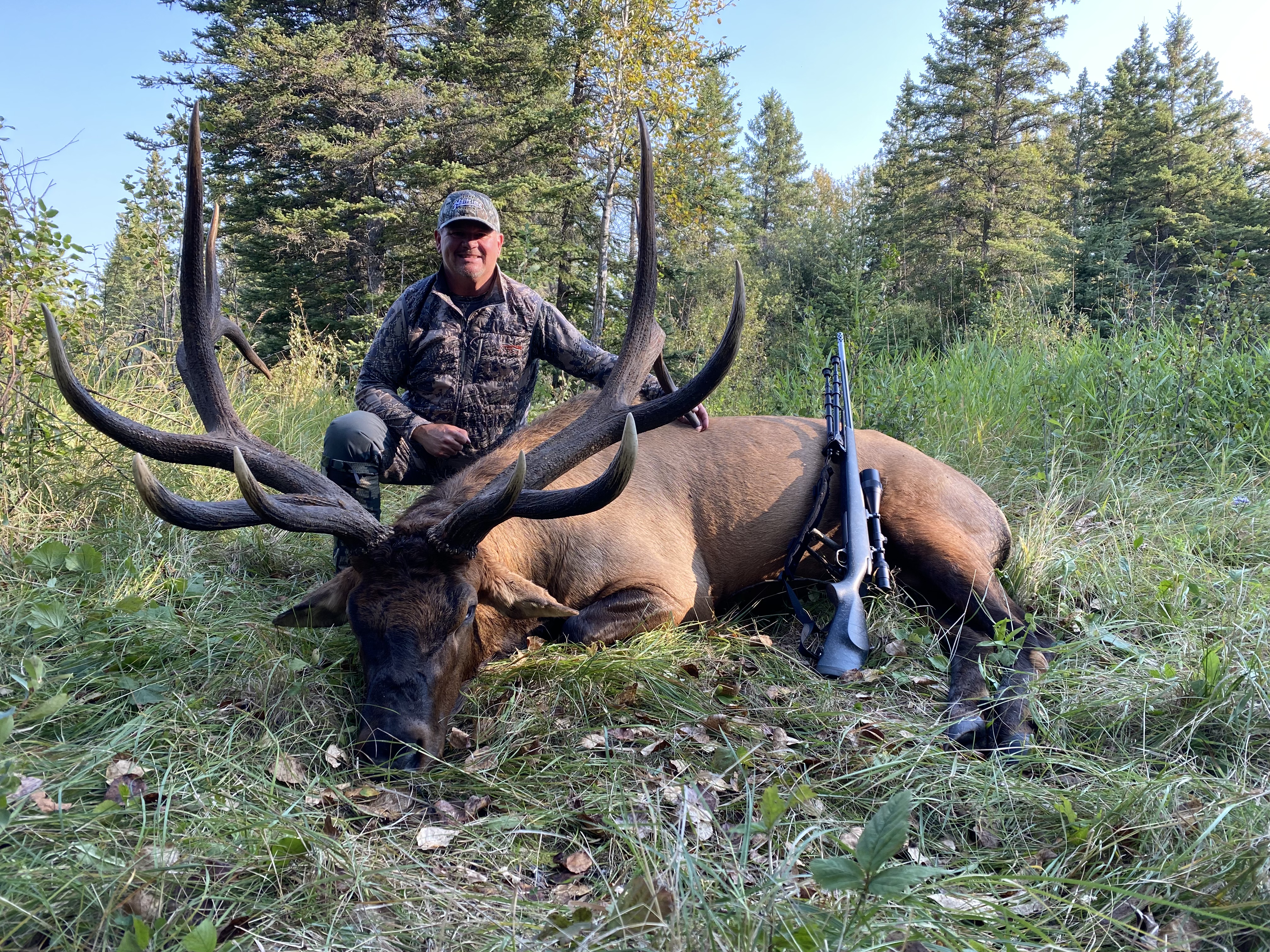 John Enott from Montana with trophy bull elk at Echo Lake Hunts in Saskatchewan