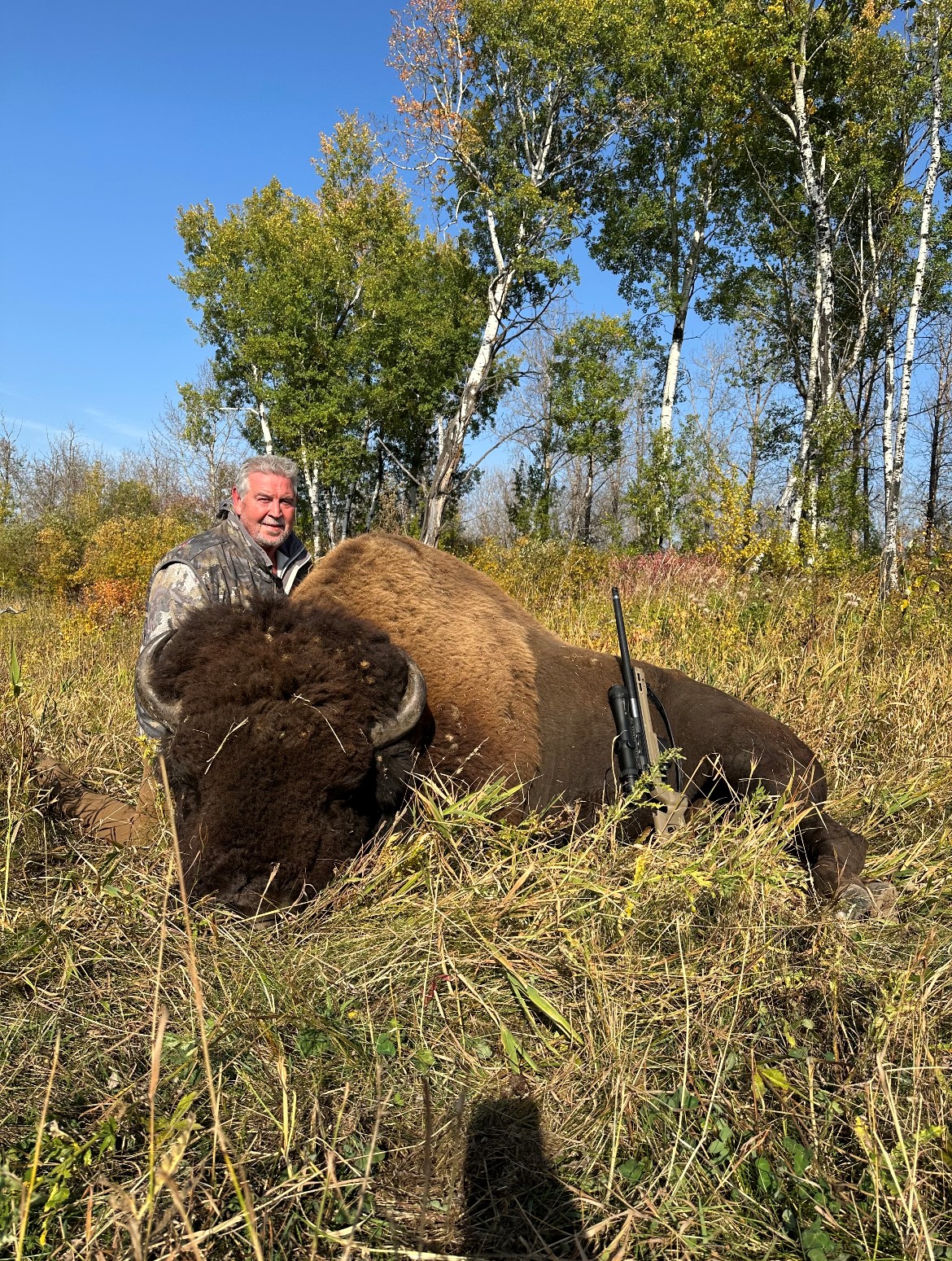 Jeff Green from Oklahoma with trophy bison at Echo Lake Hunts in Saskatchewan
