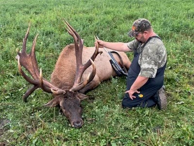 Chris Cadell from Texas with trophy bull elk at Echo Lake Hunts in Saskatchewan