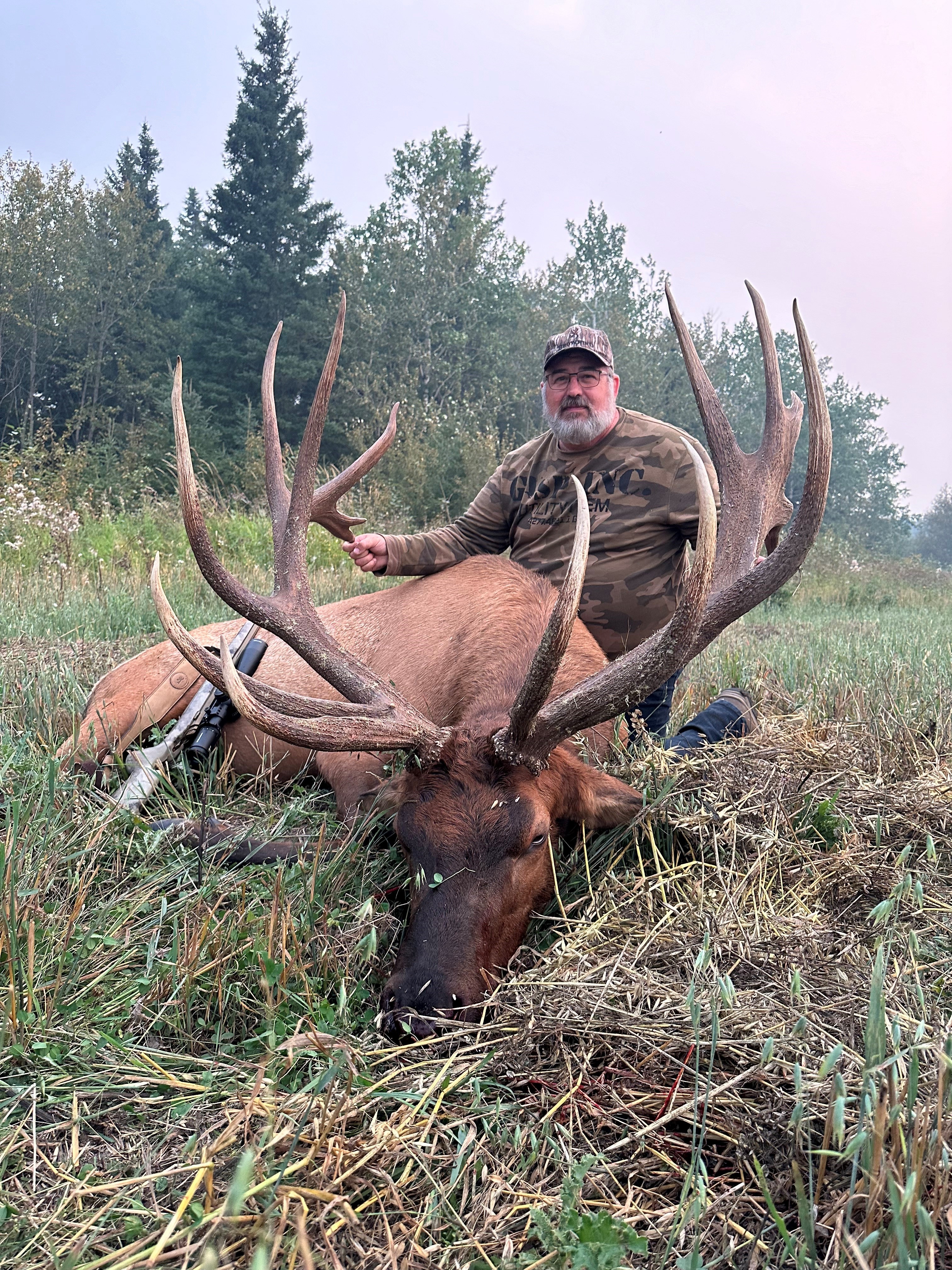 Mike Dillon from Canada with trophy bull elk at Echo Lake Hunts in Saskatchewan