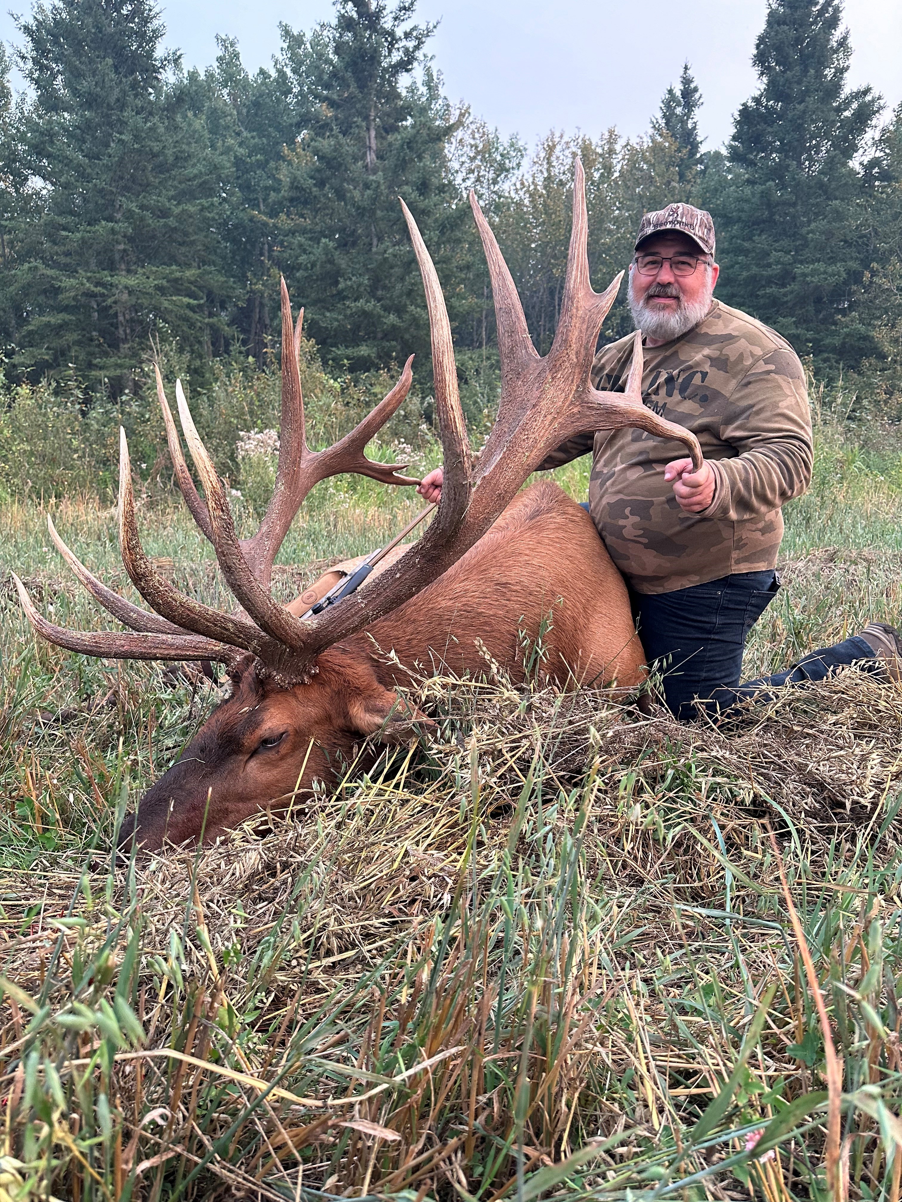 Mike Dillon from Canada with trophy bull elk at Echo Lake Hunts in Saskatchewan