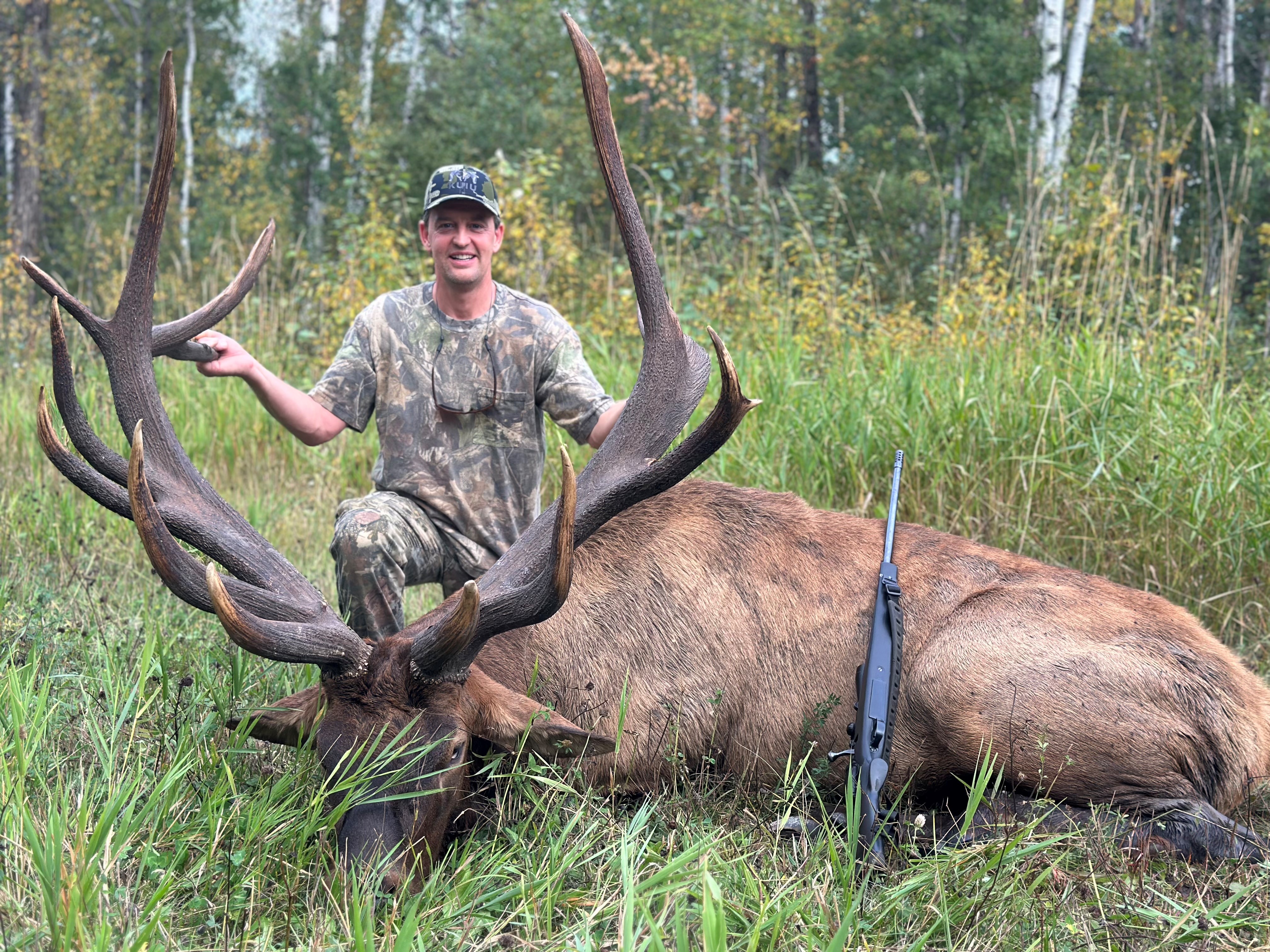 Erik Von Hellens from Georgia with trophy bull elk at Echo Lake Hunts