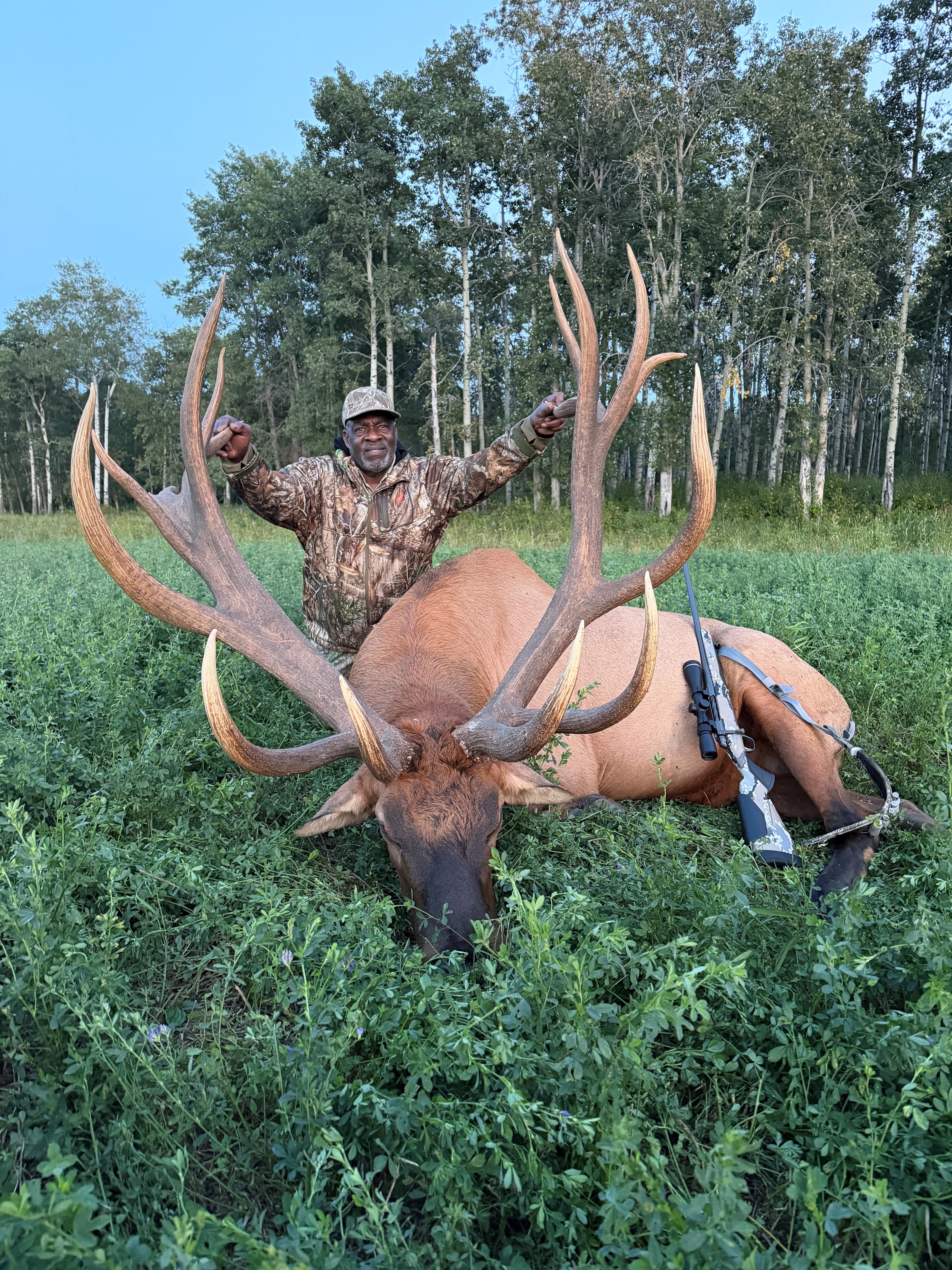 Brian Smith from Canada with a trophy elk at Echo Lake Hunts in Saskatchewan