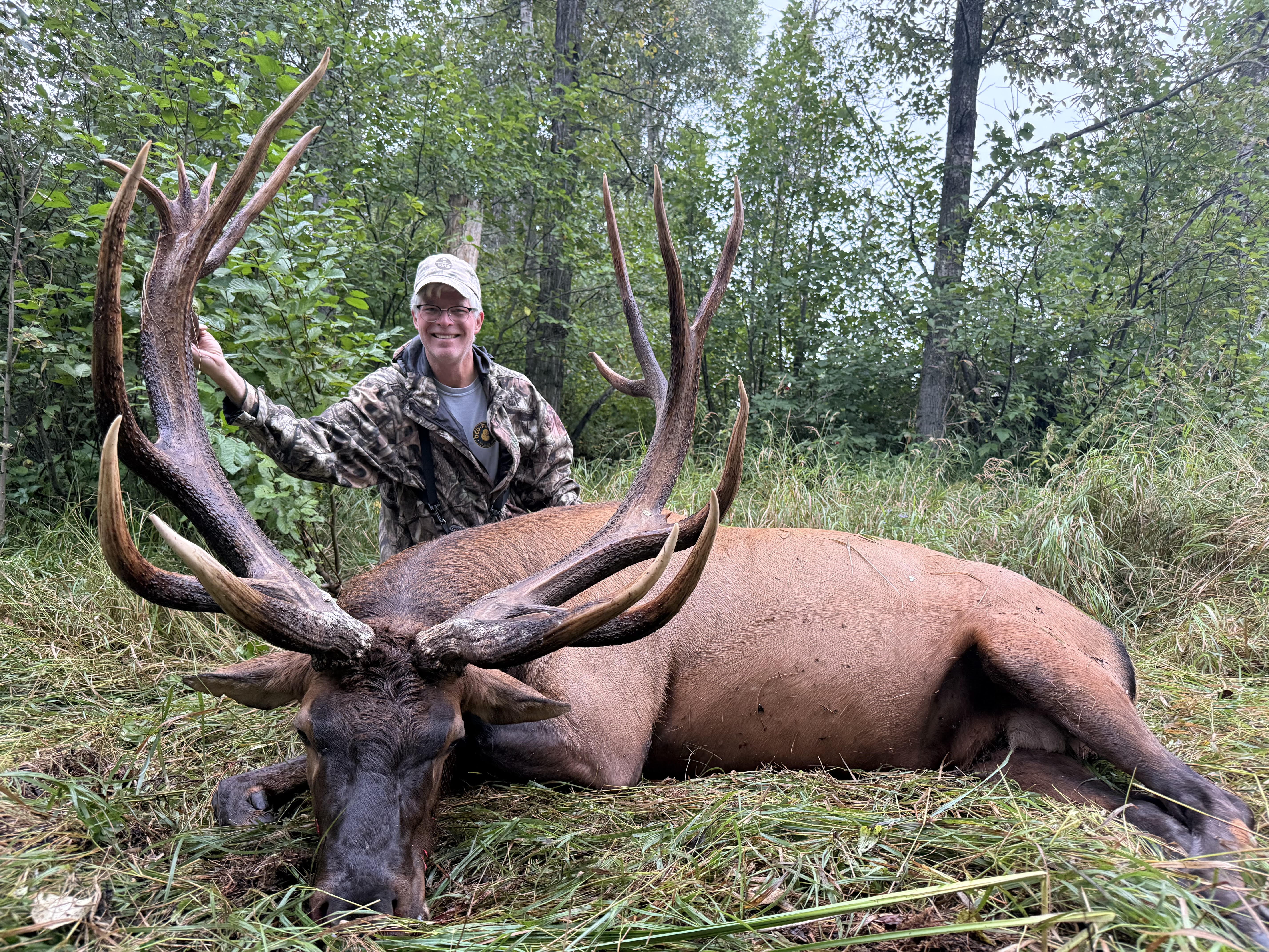 Danna Toole from Georgia with a trophy bull elk at Echo Lake Hunts in Saskatchewan