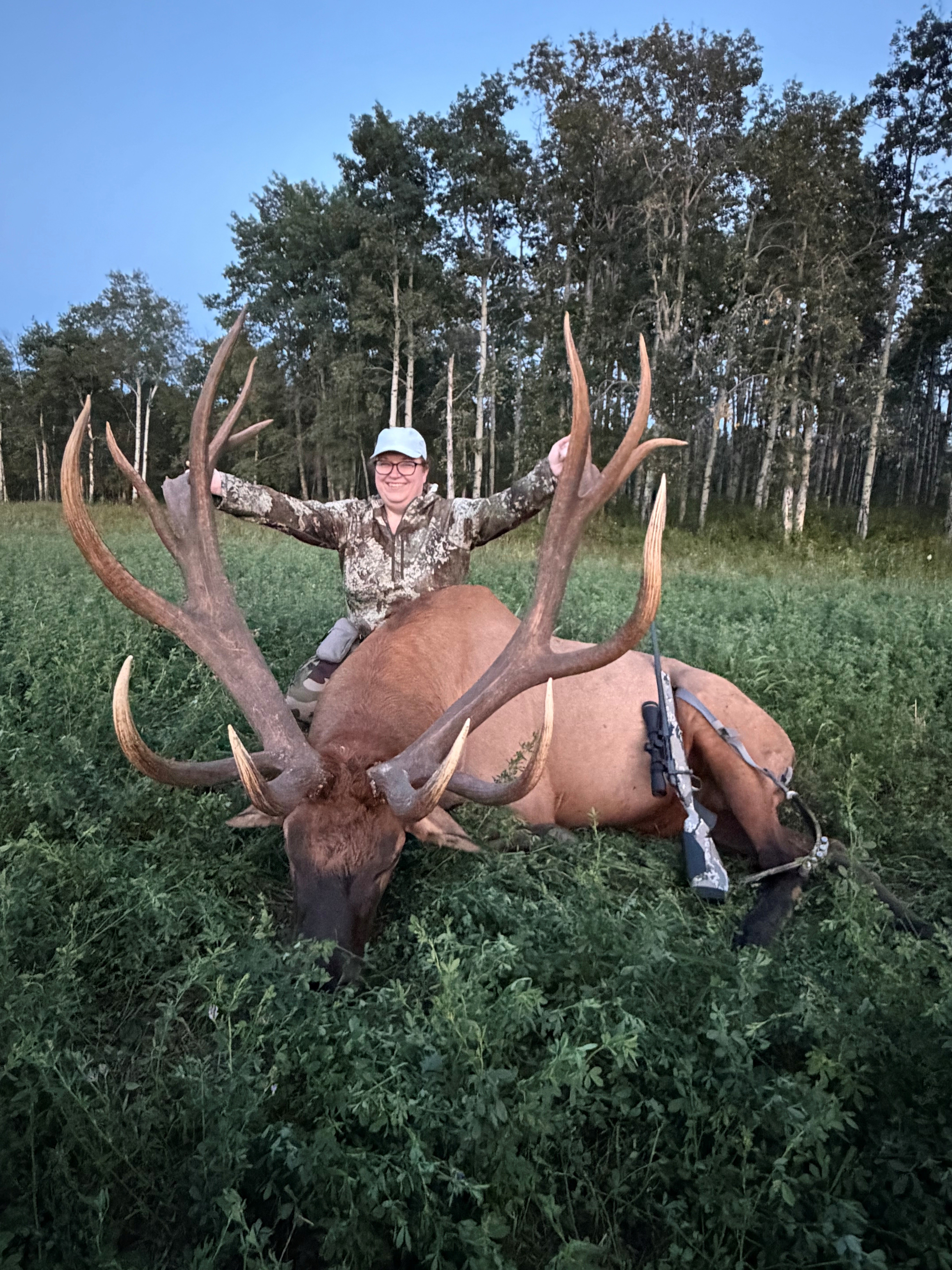 Kerry Smith from Canada with a trophy bull elk at Echo Lake Hunts in Saskatchewan