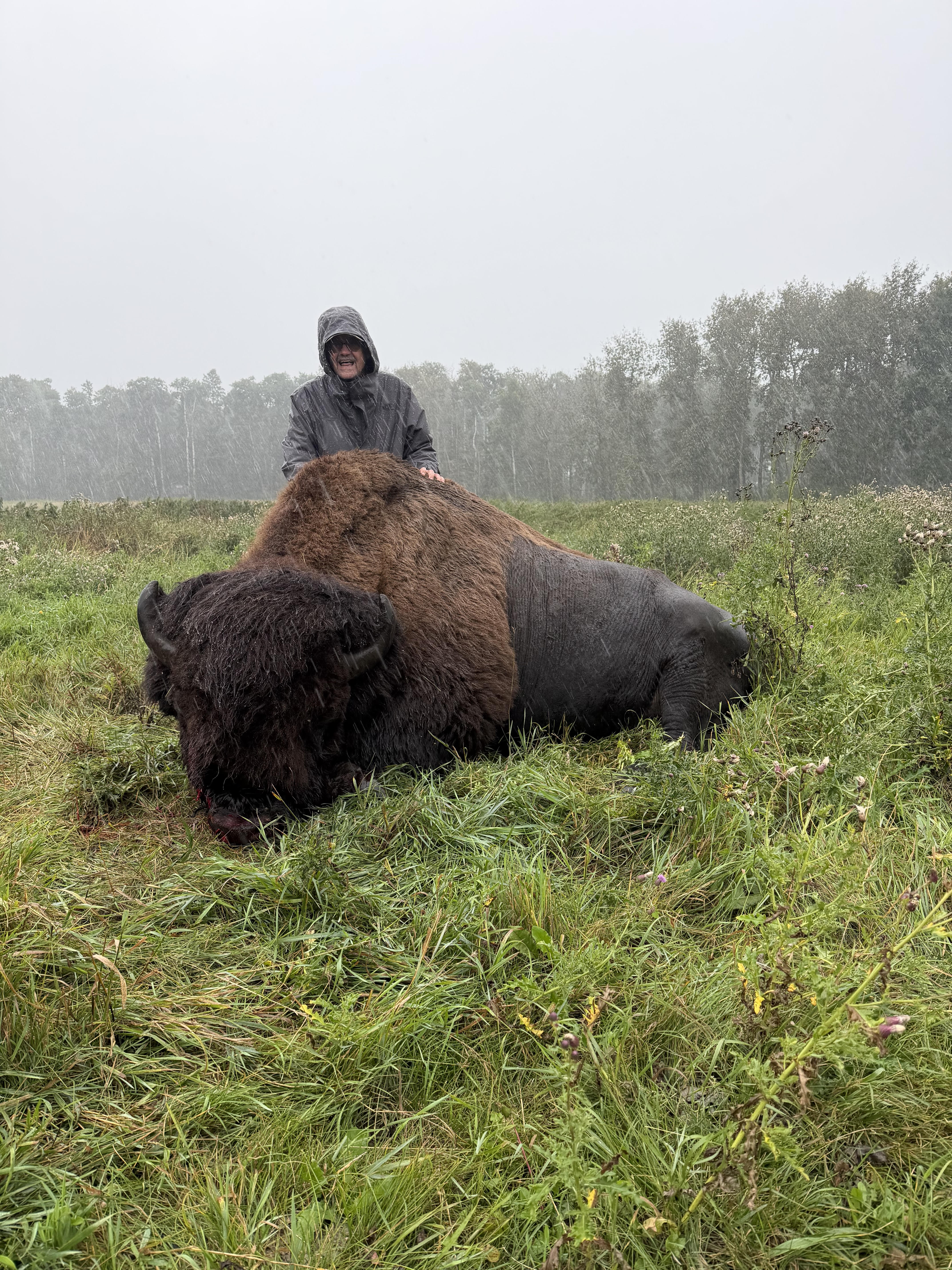 Rankin Smith from Georgia with a trophy bison at Echo Lake Hunts in Saskatchewan