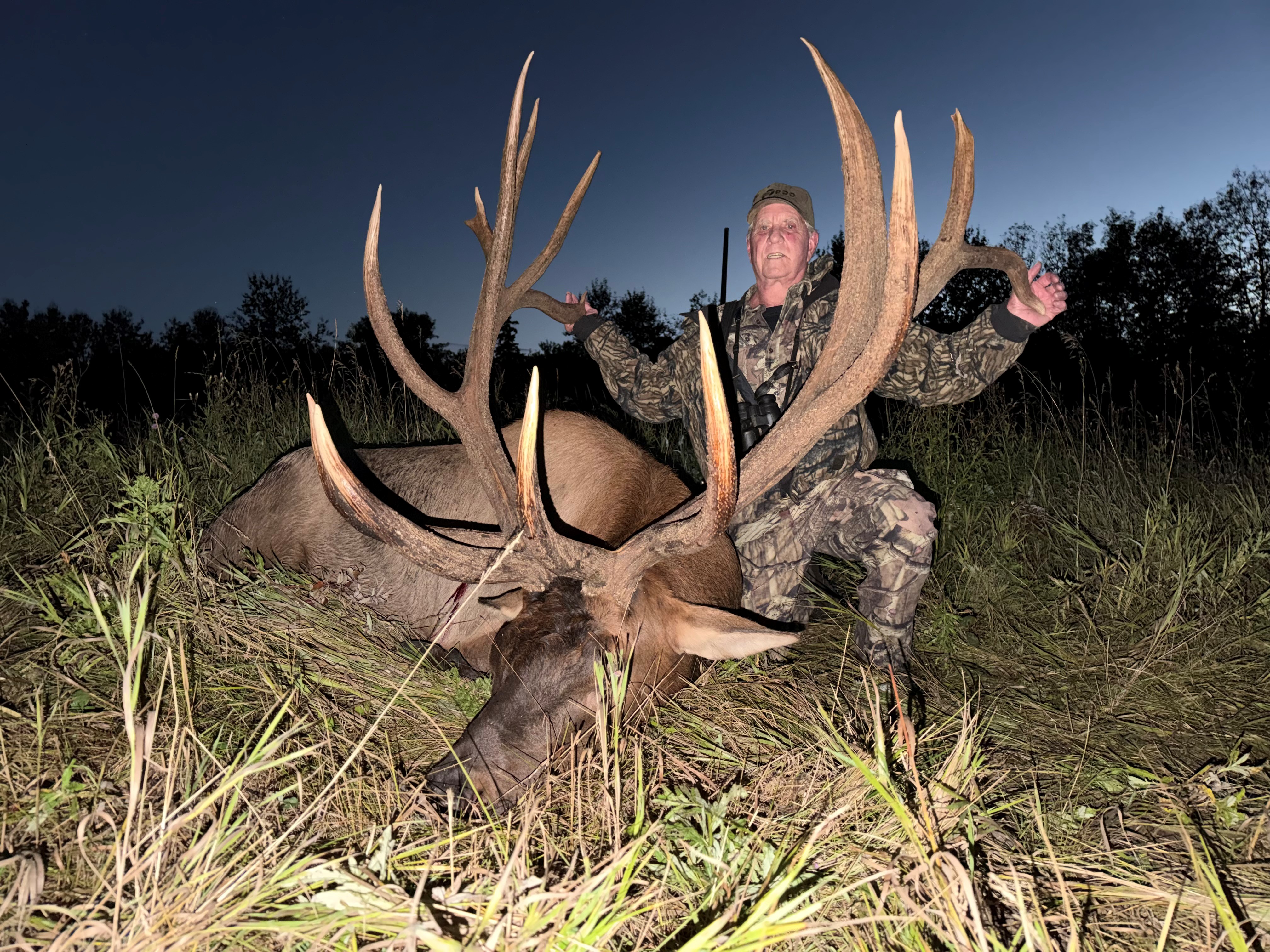 Ron Moody from Georgia with a trophy bull elk at Echo Lake Hunts in Saskatchewan