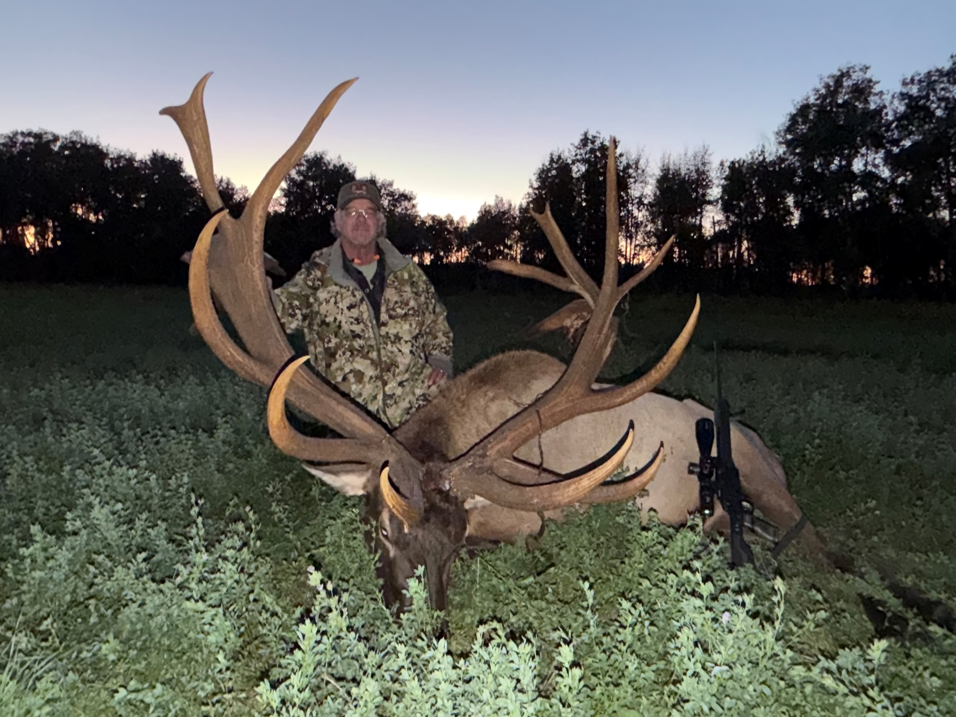 Ross Oakland from Montana with a trophy bull elk at Echo Lake Hunts in Saskatchewan