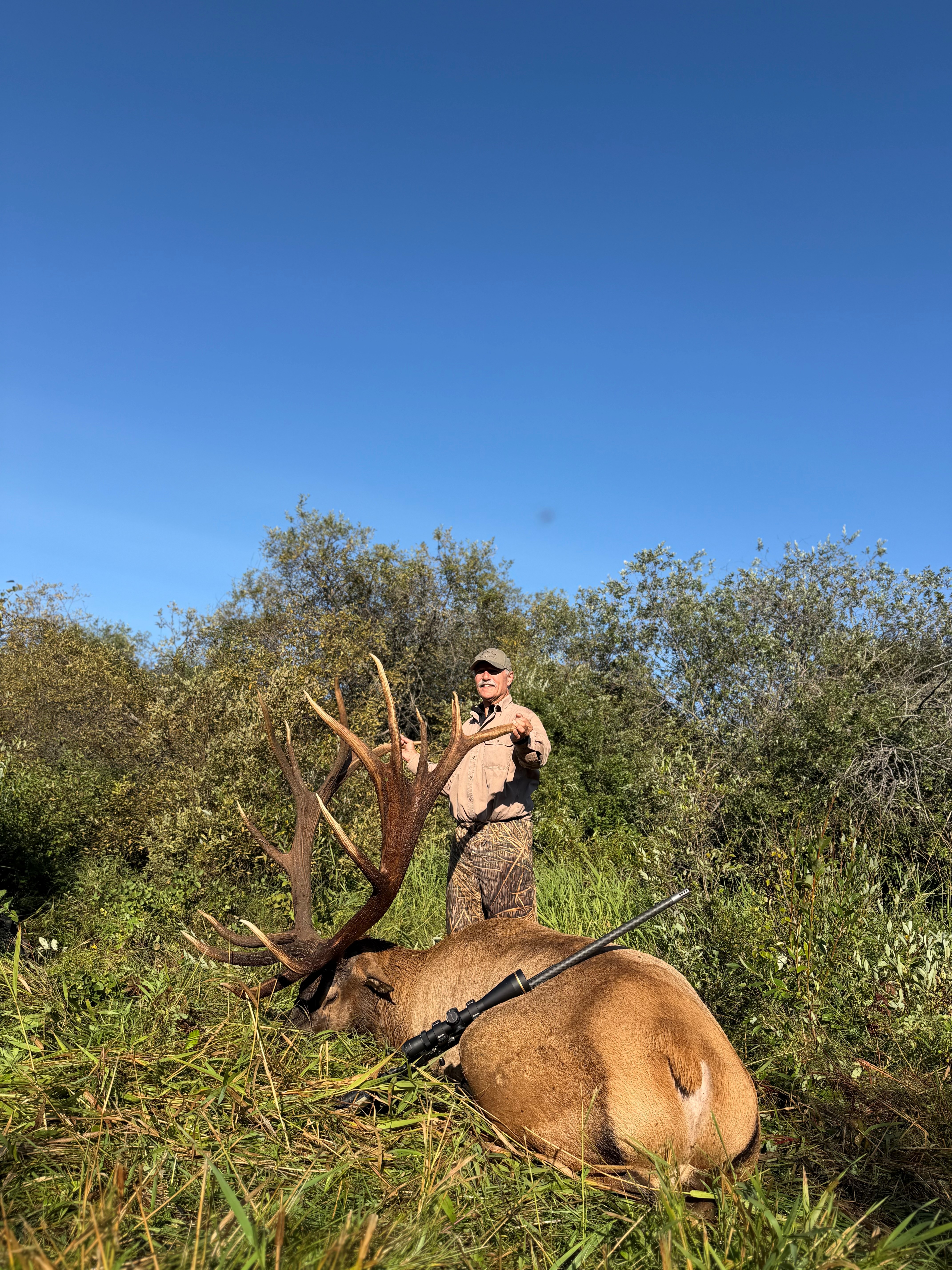 Tim Ostermeier from South Dakota with a trophy bull elk at Echo Lake Hunts in Saskatchewan